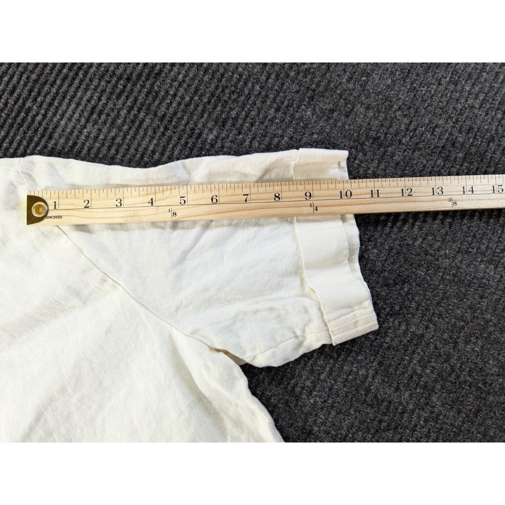 Zara Blouse Top Womens Small Cream Linen Chest Pocket Split Hem Cuffed Sleeve - Picture 12 of 14